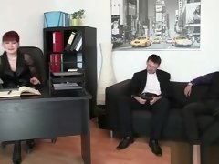 Mature office lady pleases two cocks
