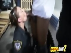 Horny blondie cop gets a big cock in the doggy style and loves it very hard while other cop fucks