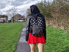 Public nudity with no panties so you can see my pussy and peeing