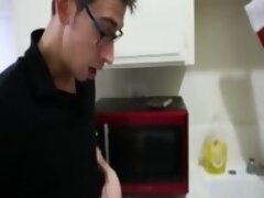 Mom fucks stepson in the kitchen in front of her husband