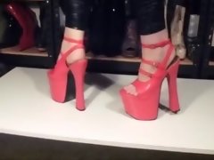 8 inch high heeled red platforms