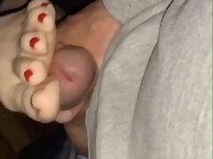 WIFE STROKING MY COCK HARD  WITH HER SEXY ROUGH FEET