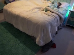 Mature mom cheats with stepson next to snoring dad