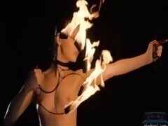 Czech MILF beauty Elilith Noir playing with fire in the nude for Playboy